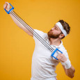 Man exercising using resistance band