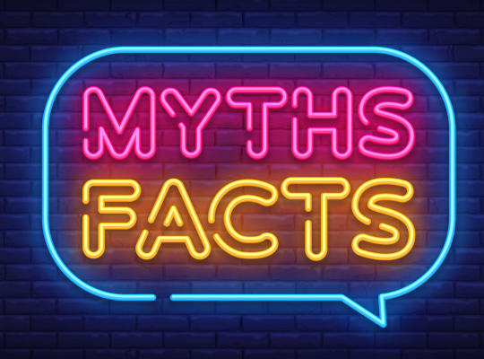 neon sign saying myth facts