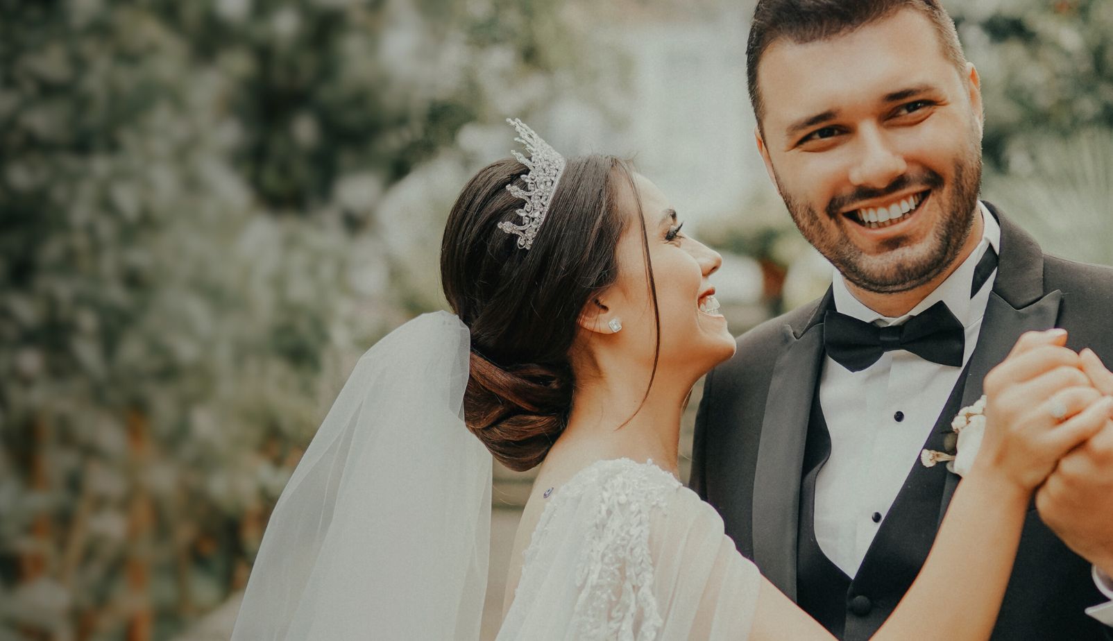 Smiling couple wedding day