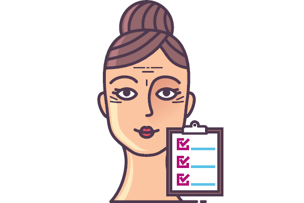 Woman receiving assessment for fillers and anti wrinkle treatment